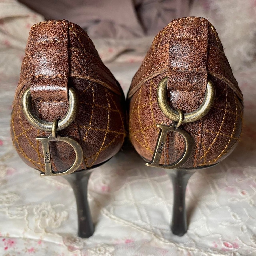 Authentic Christian Dior brown peep toe heels size 36.5 (6.5)
